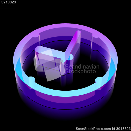 Image of Time icon: 3d neon glowing Clock made of glass, vector illustration.