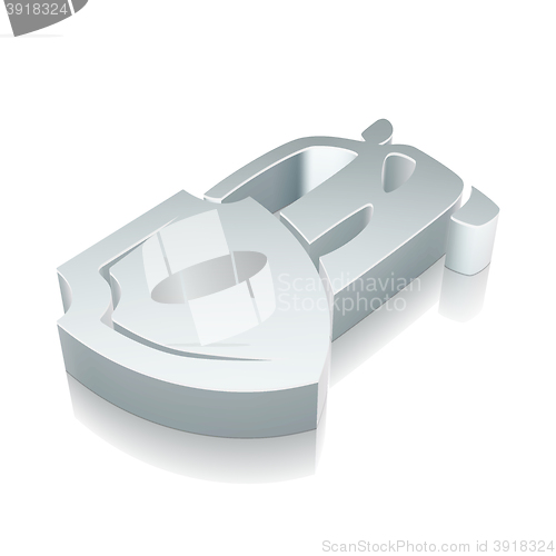 Image of Insurance icon: 3d metallic Car And Shield with reflection, vector illustration.