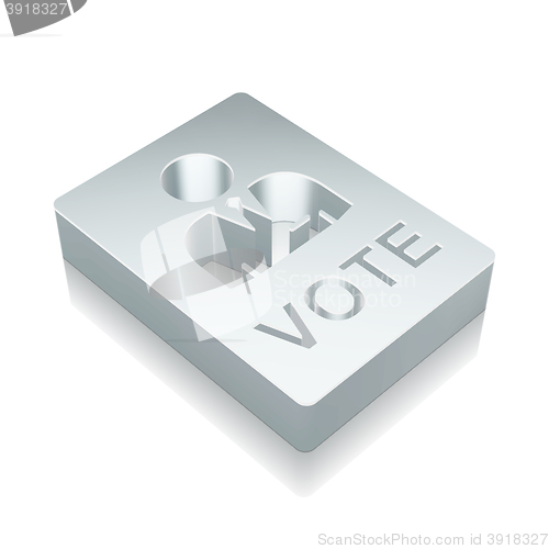 Image of Politics icon: 3d metallic Ballot with reflection, vector illustration.