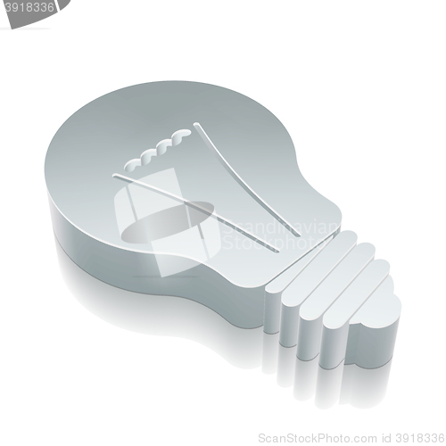 Image of Business icon: 3d metallic Light Bulb with reflection, vector illustration.