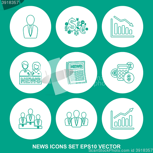 Image of Set of news Green icons. EPS 10, vector illustration.