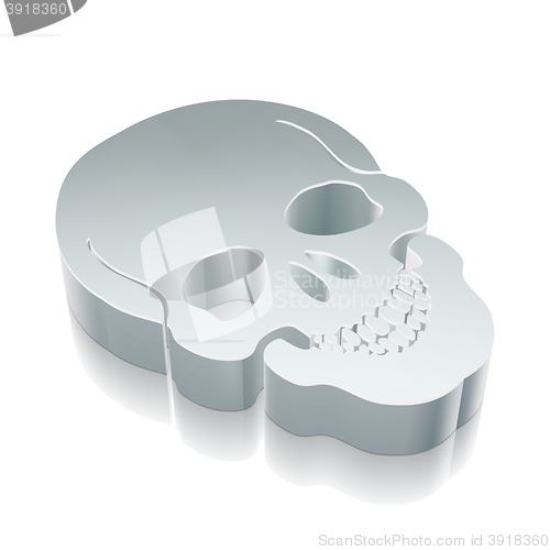 Image of Health icon: 3d metallic Scull with reflection, vector illustration.