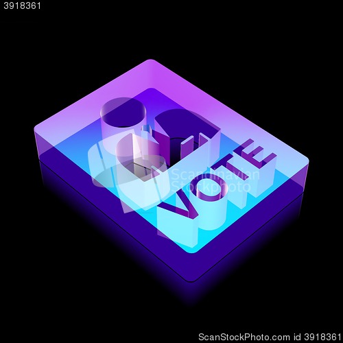 Image of Politics icon: 3d neon glowing Ballot made of glass, vector illustration.