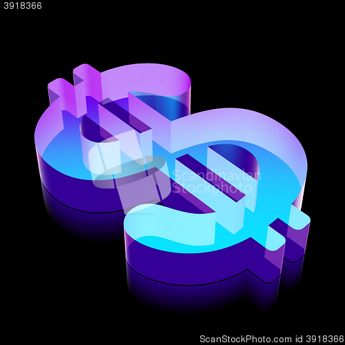 Image of Banking icon: 3d neon glowing Dollar made of glass, vector illustration.