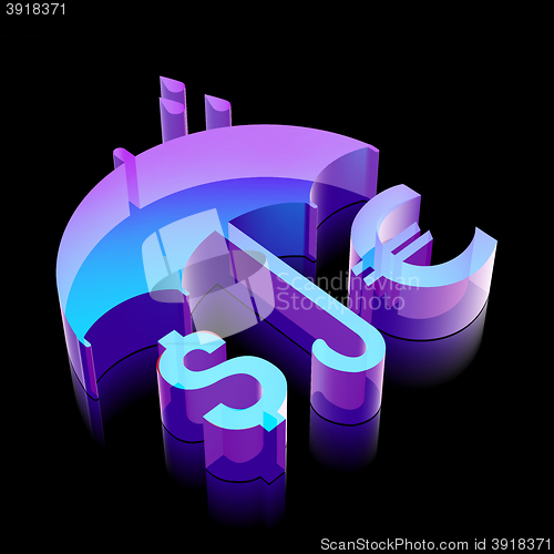 Image of Privacy icon: 3d neon glowing Money And Umbrella made of glass, vector illustration.