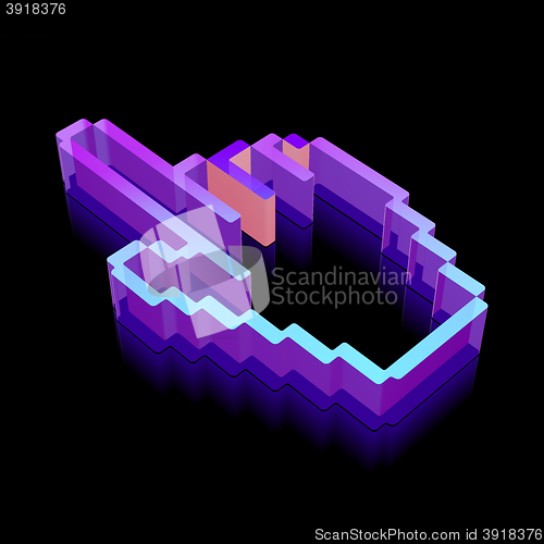 Image of Web development icon: 3d neon glowing Mouse Cursor made of glass, vector illustration.