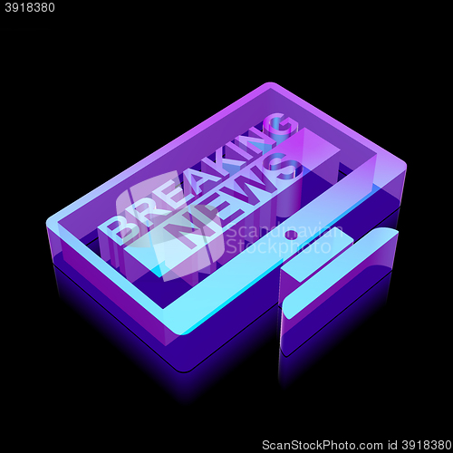 Image of News icon: 3d neon glowing Breaking News On Screen made of glass, vector illustration.