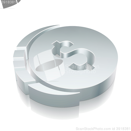 Image of Money icon: 3d metallic Dollar Coin with reflection, vector illustration.