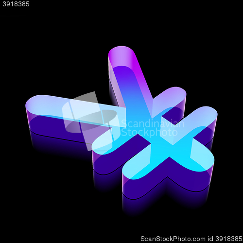 Image of Banking icon: 3d neon glowing Yen made of glass, vector illustration.