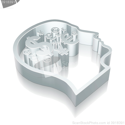 Image of Business icon: 3d metallic Head With Finance Symbol with reflection, vector illustration.