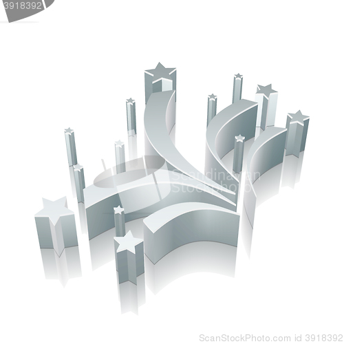 Image of Holiday icon: 3d metallic Fireworks with reflection, vector illustration.