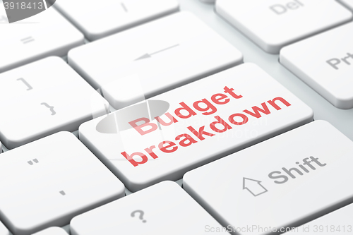 Image of Finance concept: Budget Breakdown on computer keyboard background