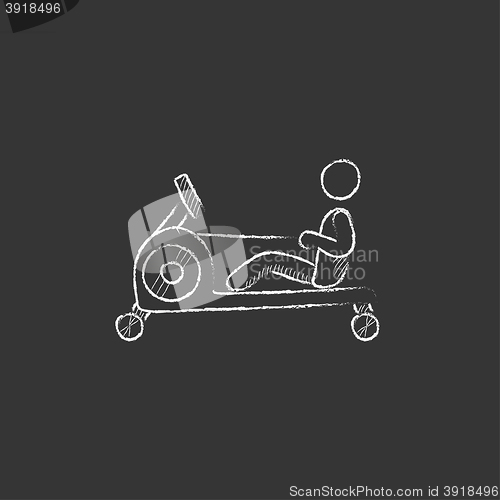 Image of Man exercising with gym apparatus. Drawn in chalk icon.