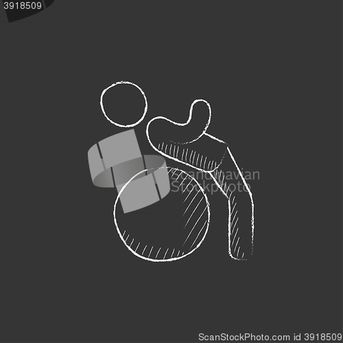 Image of Man doing exercises lying on gym ball. Drawn in chalk icon.