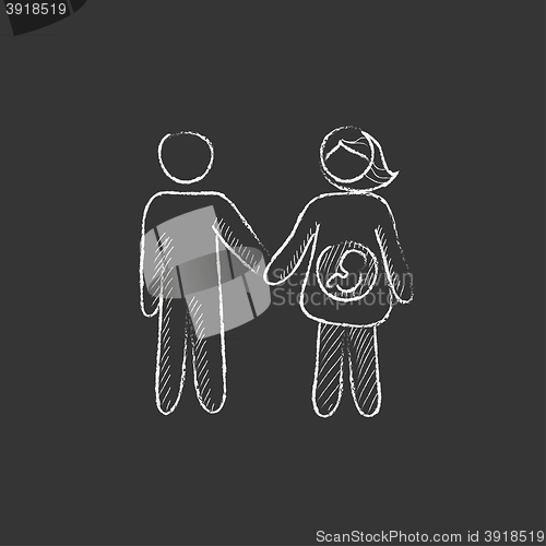 Image of Husband with pregnant wife. Drawn in chalk icon.
