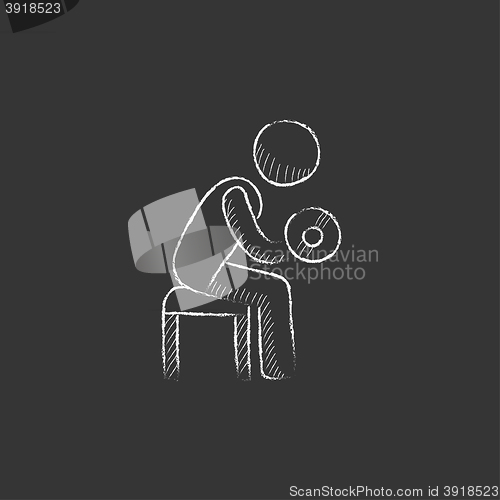 Image of Man exercising with dumbbells. Drawn in chalk icon.