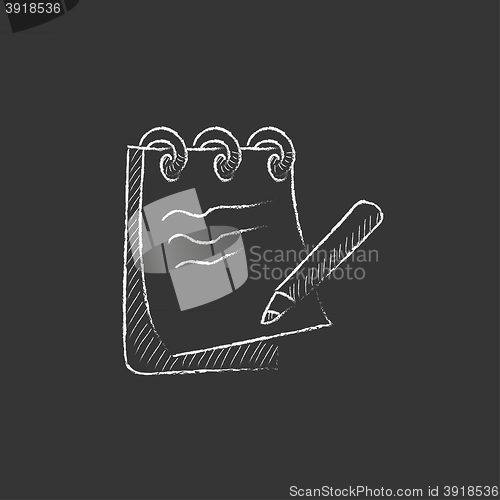 Image of Notepad with pencil. Drawn in chalk icon.