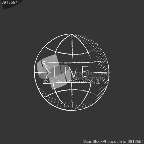 Image of Globe with live sign. Drawn in chalk icon.