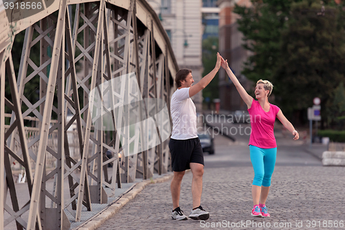 Image of couple congratulate and happy to finish