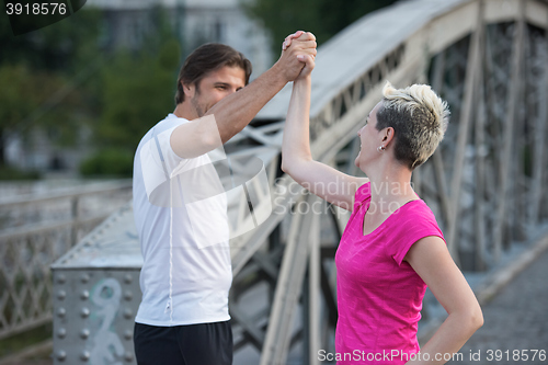 Image of couple congratulate and happy to finish