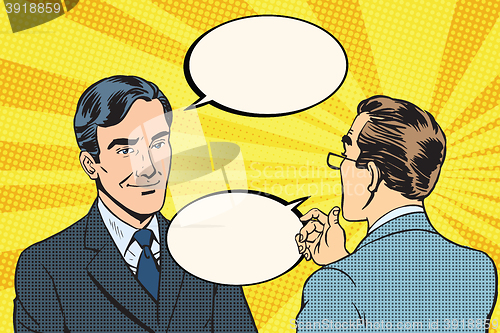 Image of Two businessmen dialogue conversation communication