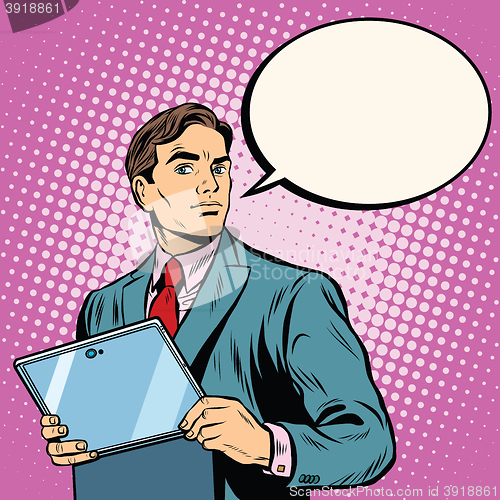 Image of Businessman with laptop or tablet