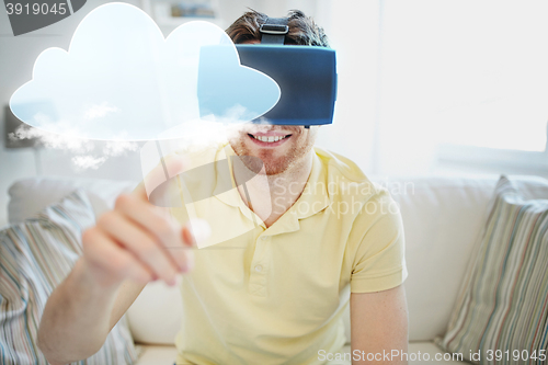 Image of young man in virtual reality headset or 3d glasses