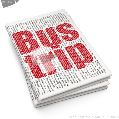 Image of Vacation concept: Bus Trip on Newspaper background