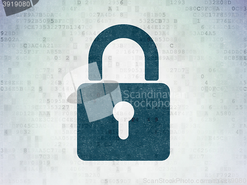 Image of Safety concept: Closed Padlock on Digital Data Paper background