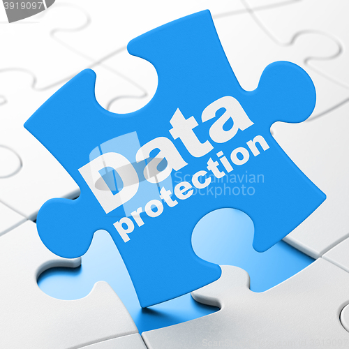 Image of Security concept: Data Protection on puzzle background