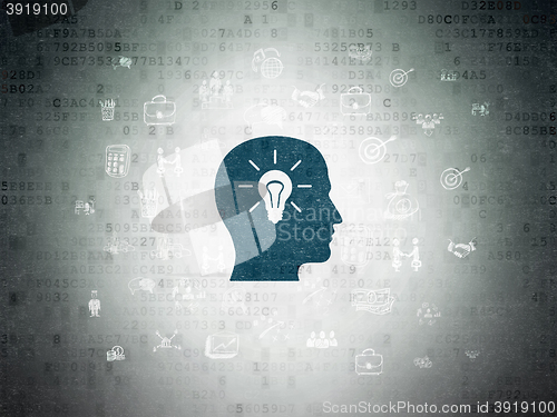 Image of Finance concept: Head With Light Bulb on Digital Data Paper background