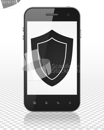 Image of Privacy concept: Smartphone with Shield on display