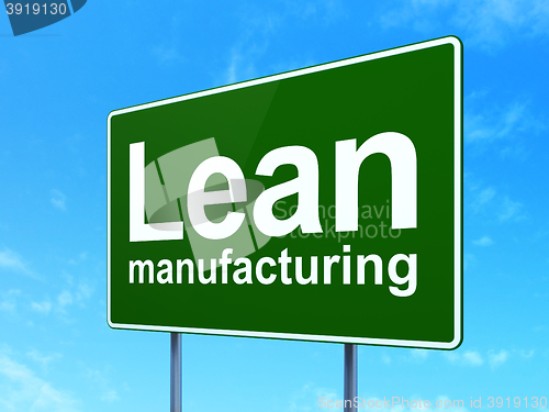 Image of Manufacuring concept: Lean Manufacturing on road sign background