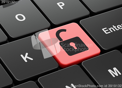 Image of Security concept: Opened Padlock on computer keyboard background