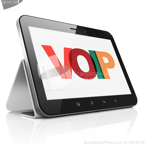 Image of Web development concept: Tablet Computer with VOIP on  display