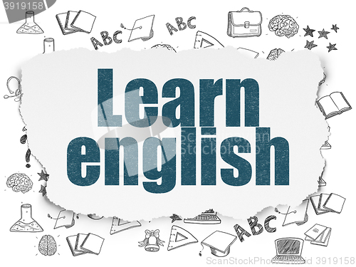 Image of Education concept: Learn English on Torn Paper background