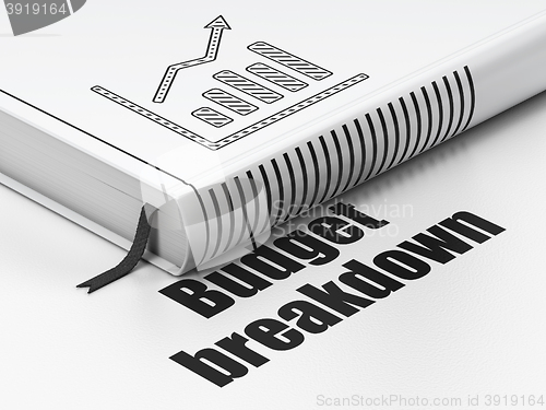 Image of Finance concept: book Growth Graph, Budget Breakdown on white background
