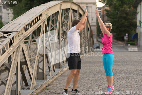 Image of couple congratulate and happy to finish