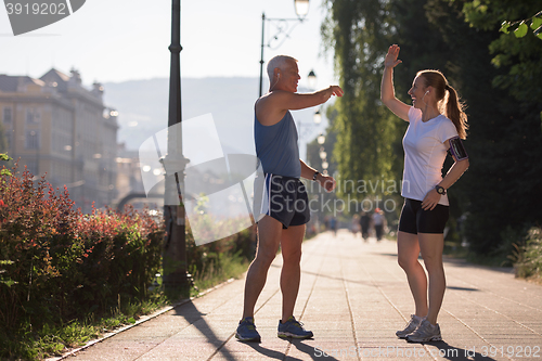 Image of couple congratulate and happy to finish