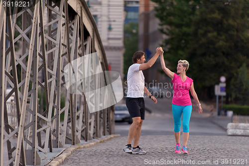 Image of couple congratulate and happy to finish