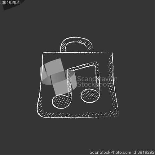 Image of Bag with music note. Drawn in chalk icon.