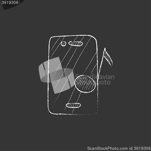 Image of Phone with musical note. Drawn in chalk icon.