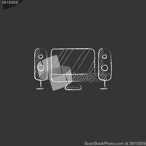 Image of Home cinema system. Drawn in chalk icon.