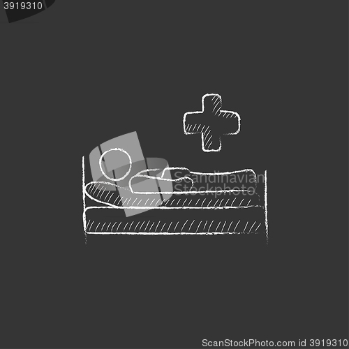 Image of Patient lying on bed . Drawn in chalk icon.