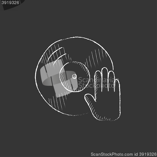 Image of Disc with dj hand. Drawn in chalk icon.