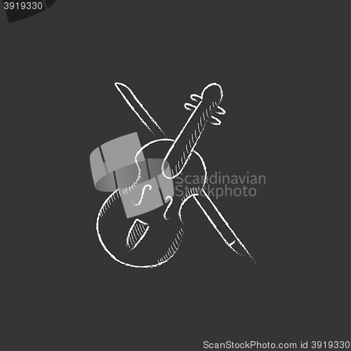 Image of Violin with bow. Drawn in chalk icon.