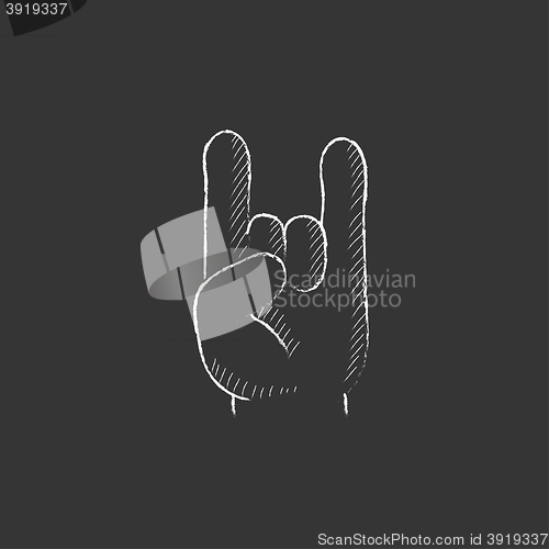 Image of Rock and roll hand sign. Drawn in chalk icon.