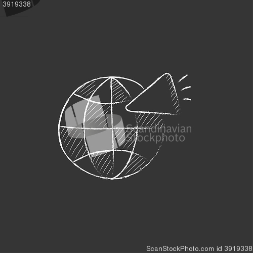 Image of Globe with loudspeaker. Drawn in chalk icon.