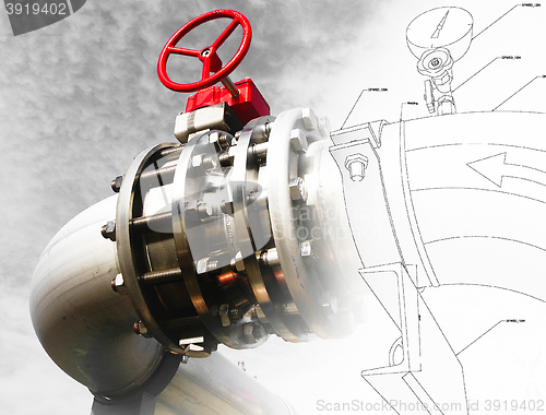 Image of Sketch of piping design mixed with industrial equipment photo 