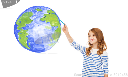 Image of girl drawing planet earth in the air
